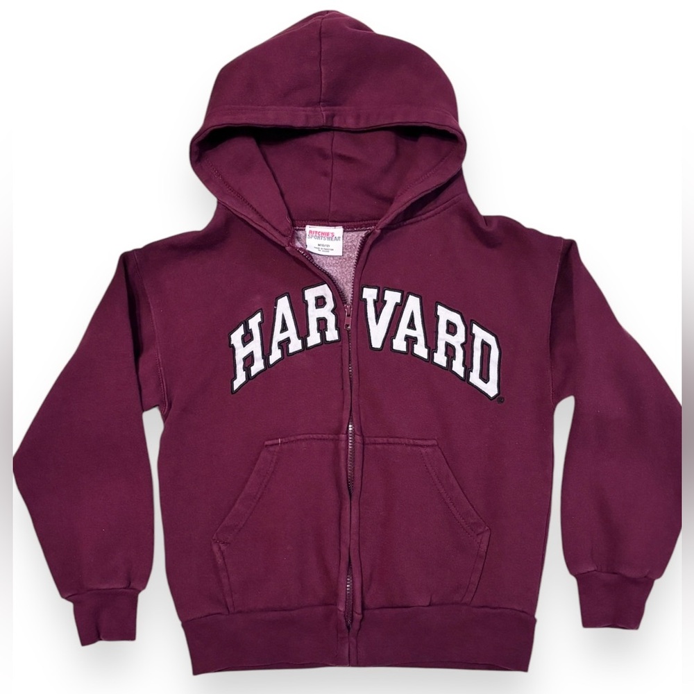 HARVARD Maroon Embroidered Spell Out Zip Front Hooded Jacket VINTAGE - Picture 4 of 4